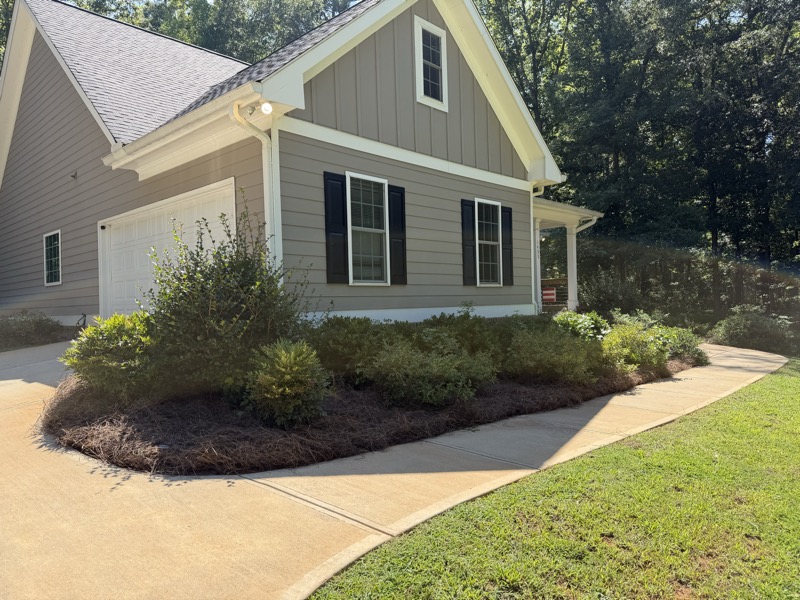 Crisp bed edges along a curved front walk