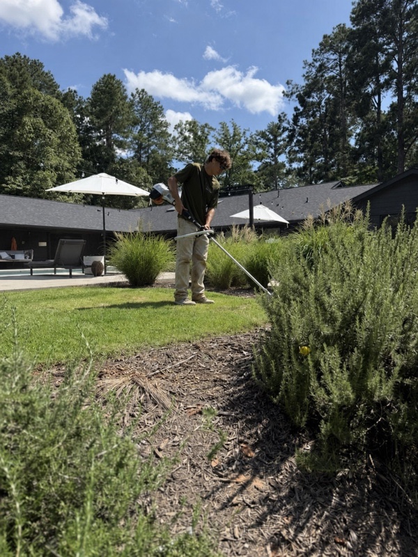 Maintaining a mulched landscape bed at a commercial property
